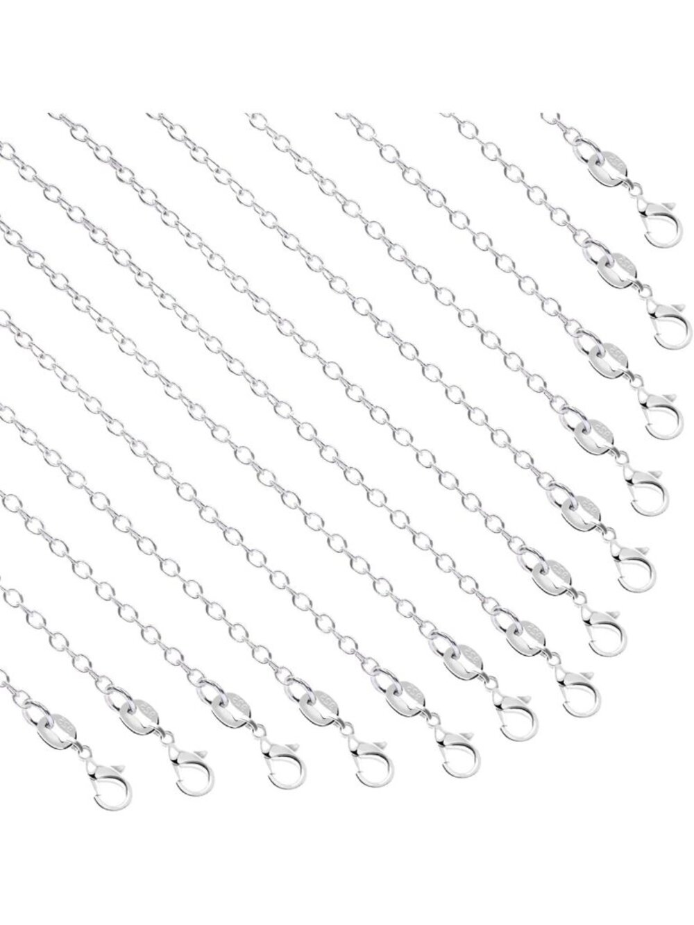 50 Pack Silver Plated Necklace Chains for DIY Jewelry Making, 18" 1.2mm Bulk